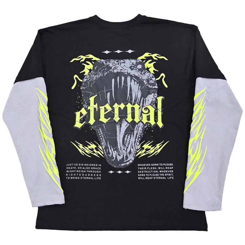 Eternal Snake Layered Long Sleeve Tee (Washed Black)