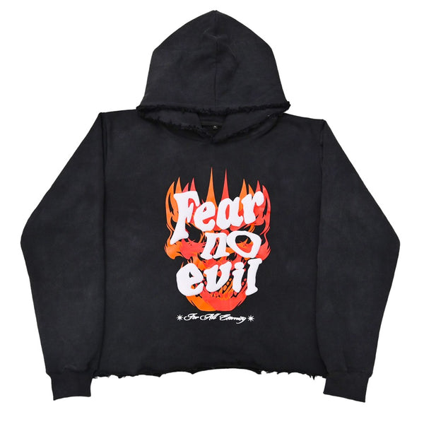 Fear No Evil Cropped Hoodie (Washed Black)