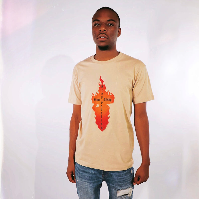 Stop Settling Start Living Cross Flame Tee