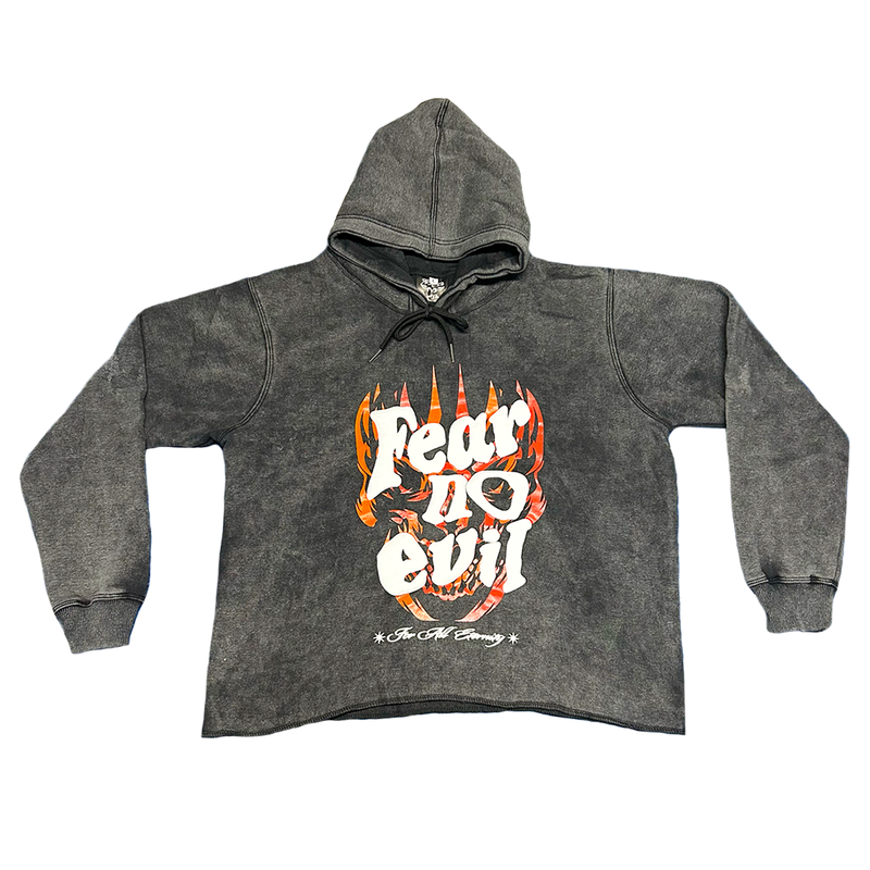 Fear No Evil Cropped Hoodie (Washed Gray)