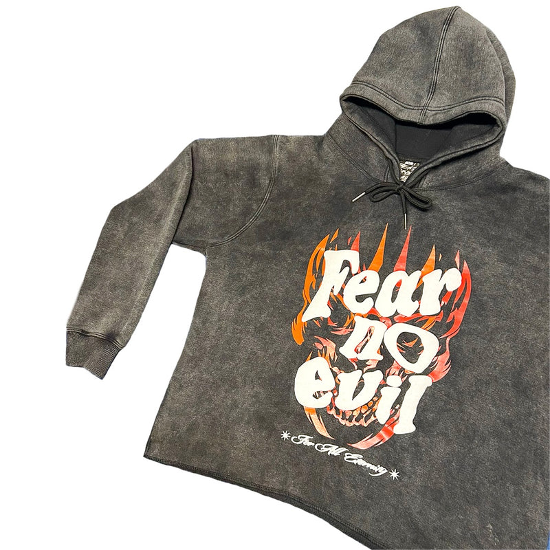 Fear No Evil Cropped Hoodie (Washed Gray)