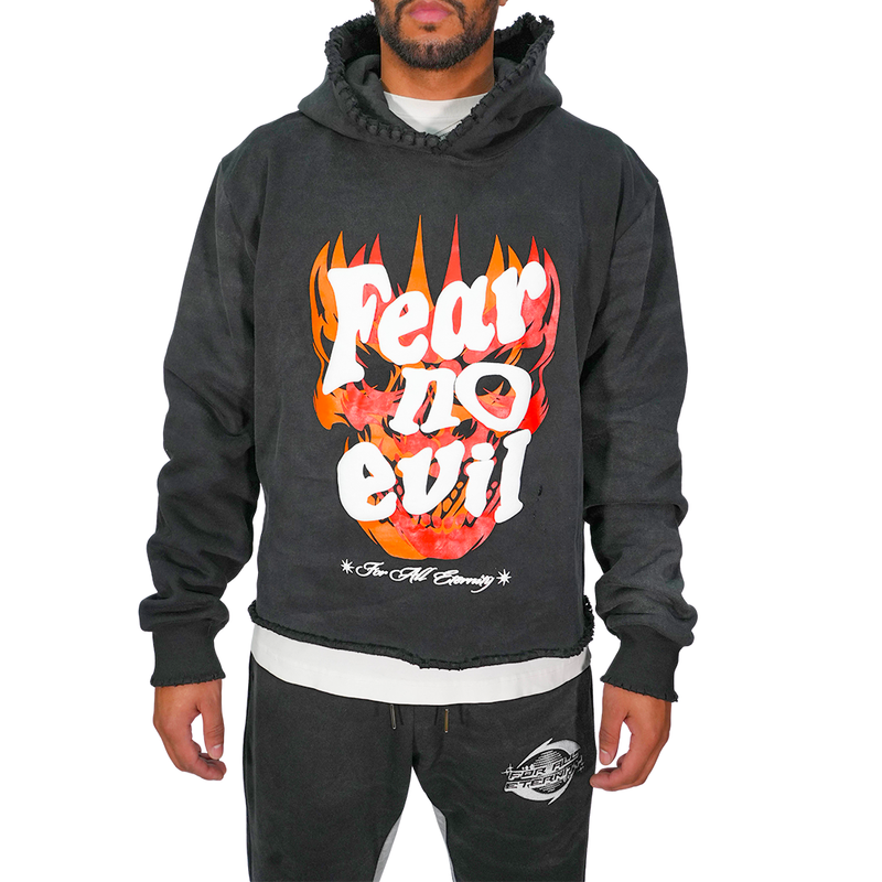 Fear No Evil Cropped Hoodie (Washed Black)