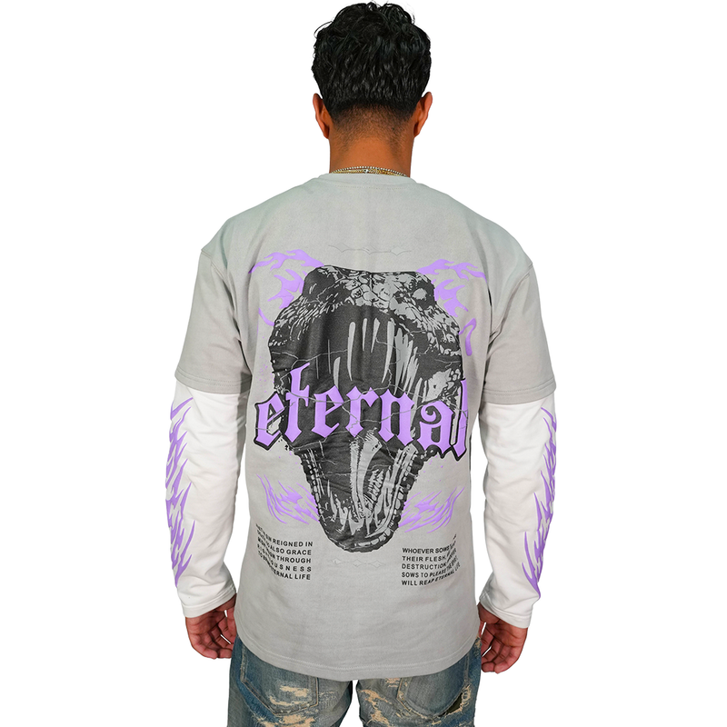 Eternal Snake Layered Long Sleeve Tee (Washed Gray)