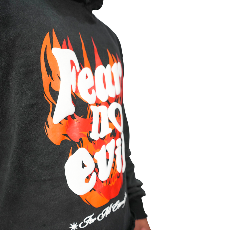 Fear No Evil Cropped Hoodie (Washed Black)