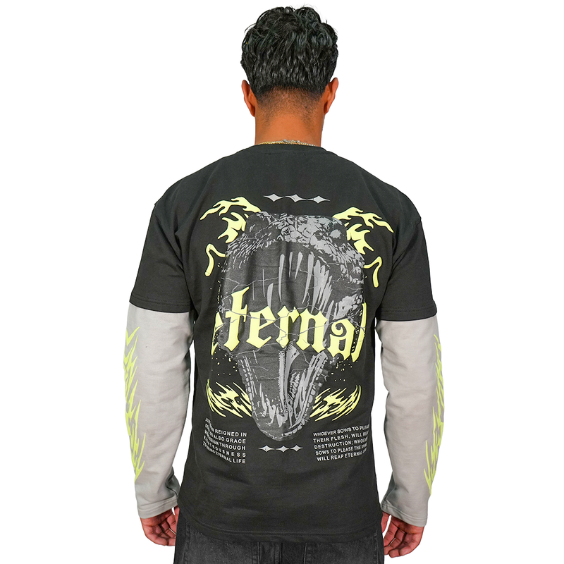 Eternal Snake Layered Long Sleeve Tee (Washed Black)